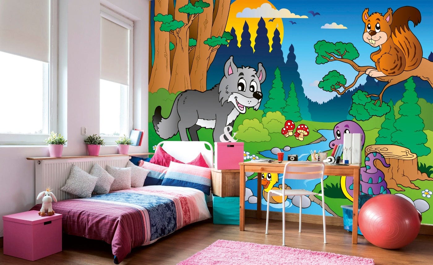 Flizelīna fototapetes - bērnu istabai - MEŽA DZĪVNIEKI 375 x 250 cm D-ART