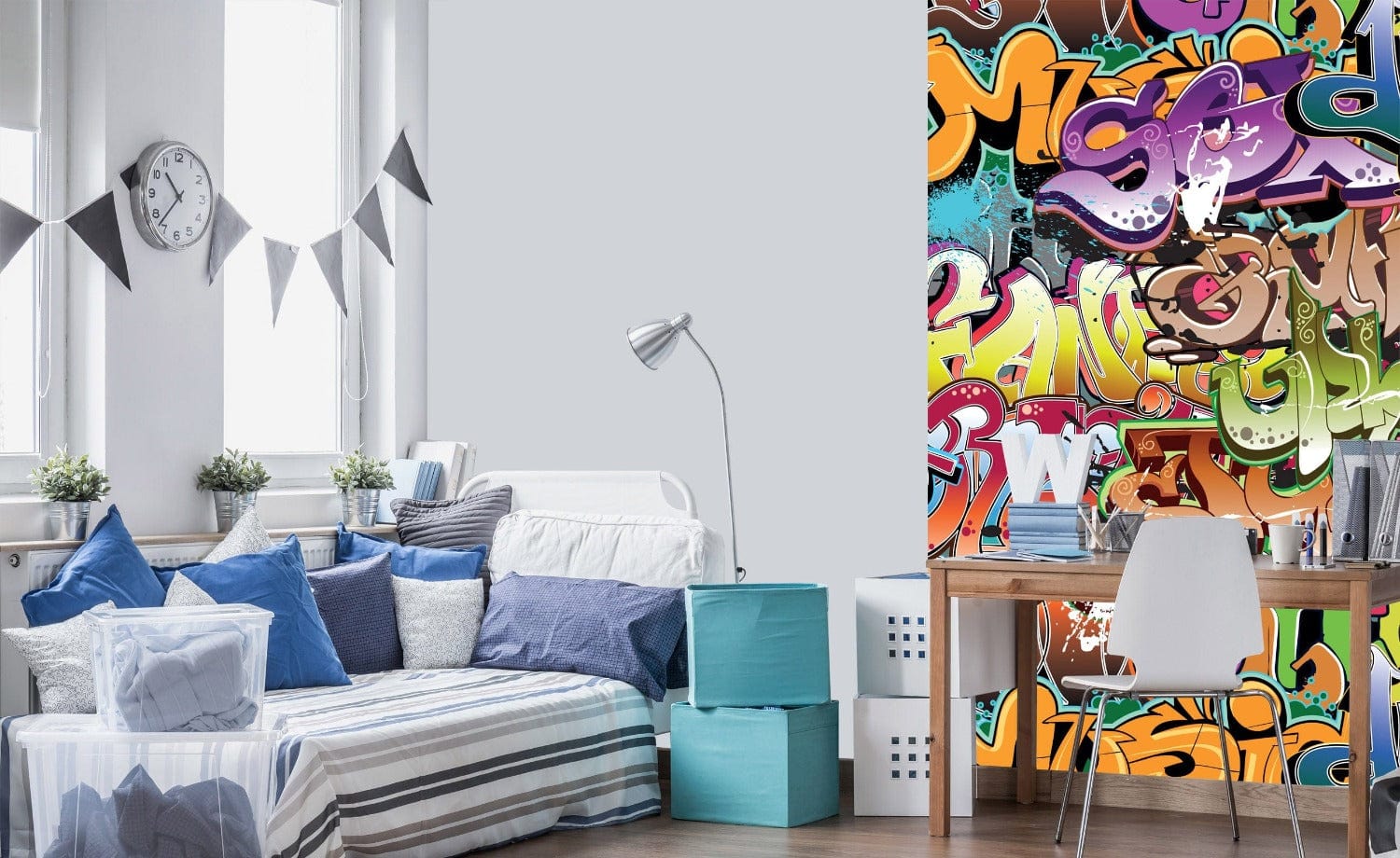Flizelīna fototapetes - jauniešu istabai ar grafiti uzrakstiem 150 x 250 cm D-ART