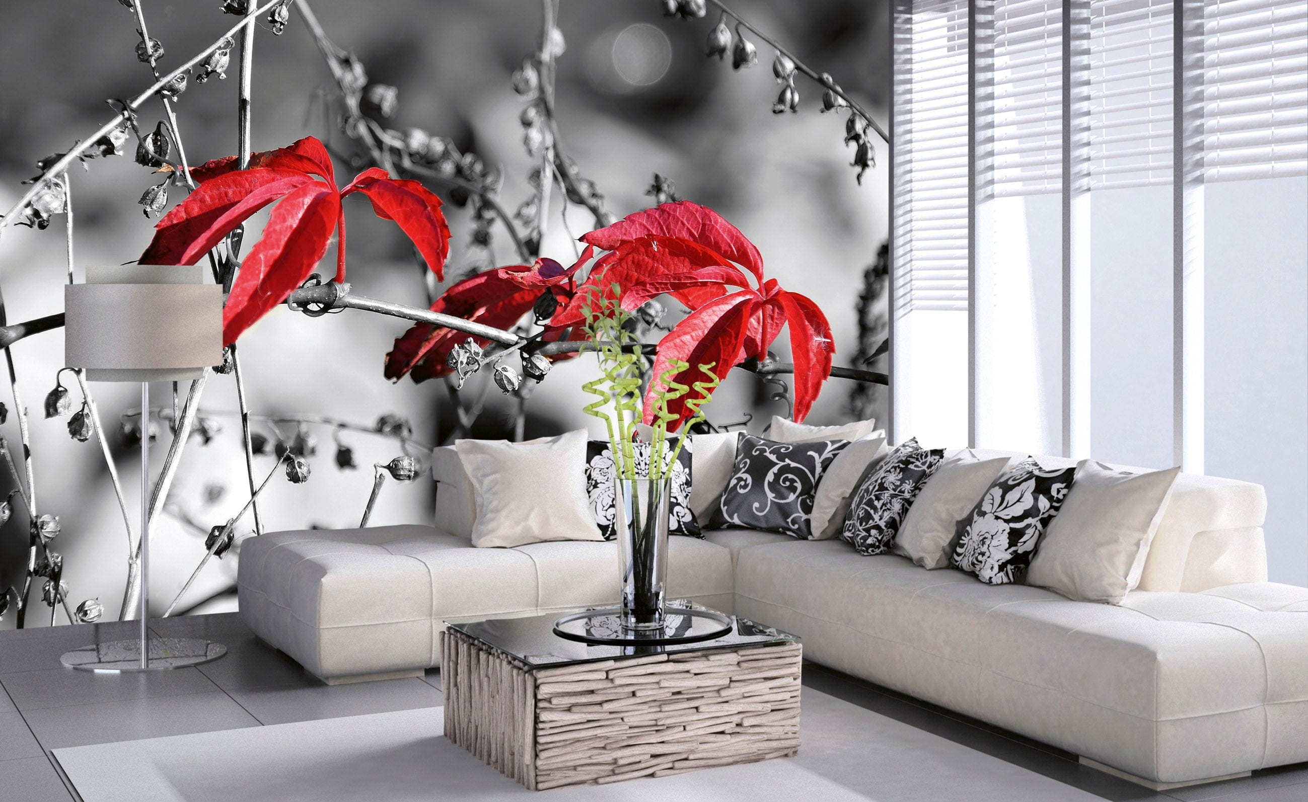 Flizelīna fototapetes - Sarkanas lapas uz melna 375 x 250 cm D-ART
