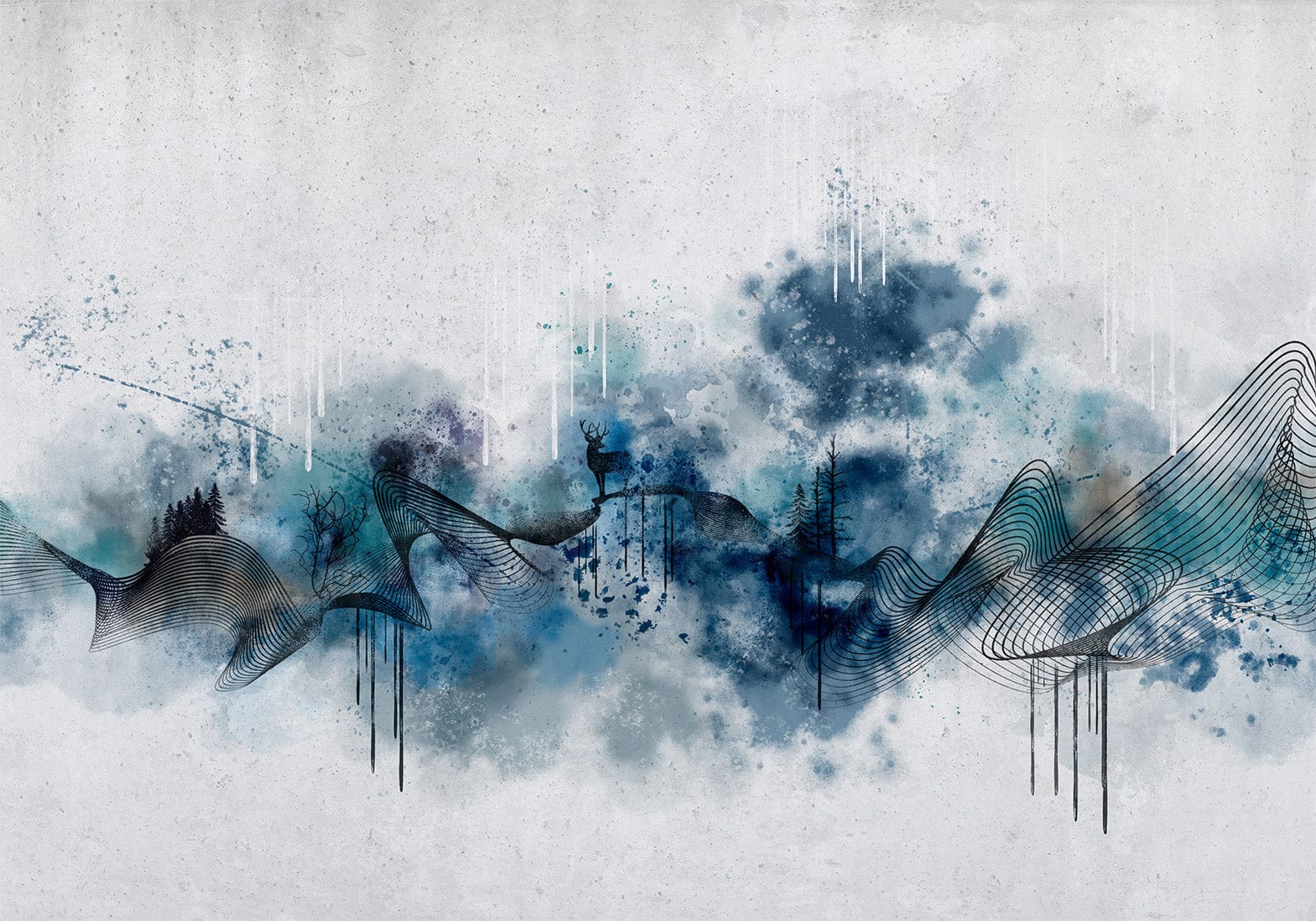 Fototapetes ar abstrakta rakstu - Abstrakta viļņa - minimālistiska kompozīcija ar zilu rakstu. Tapetenshop.lv