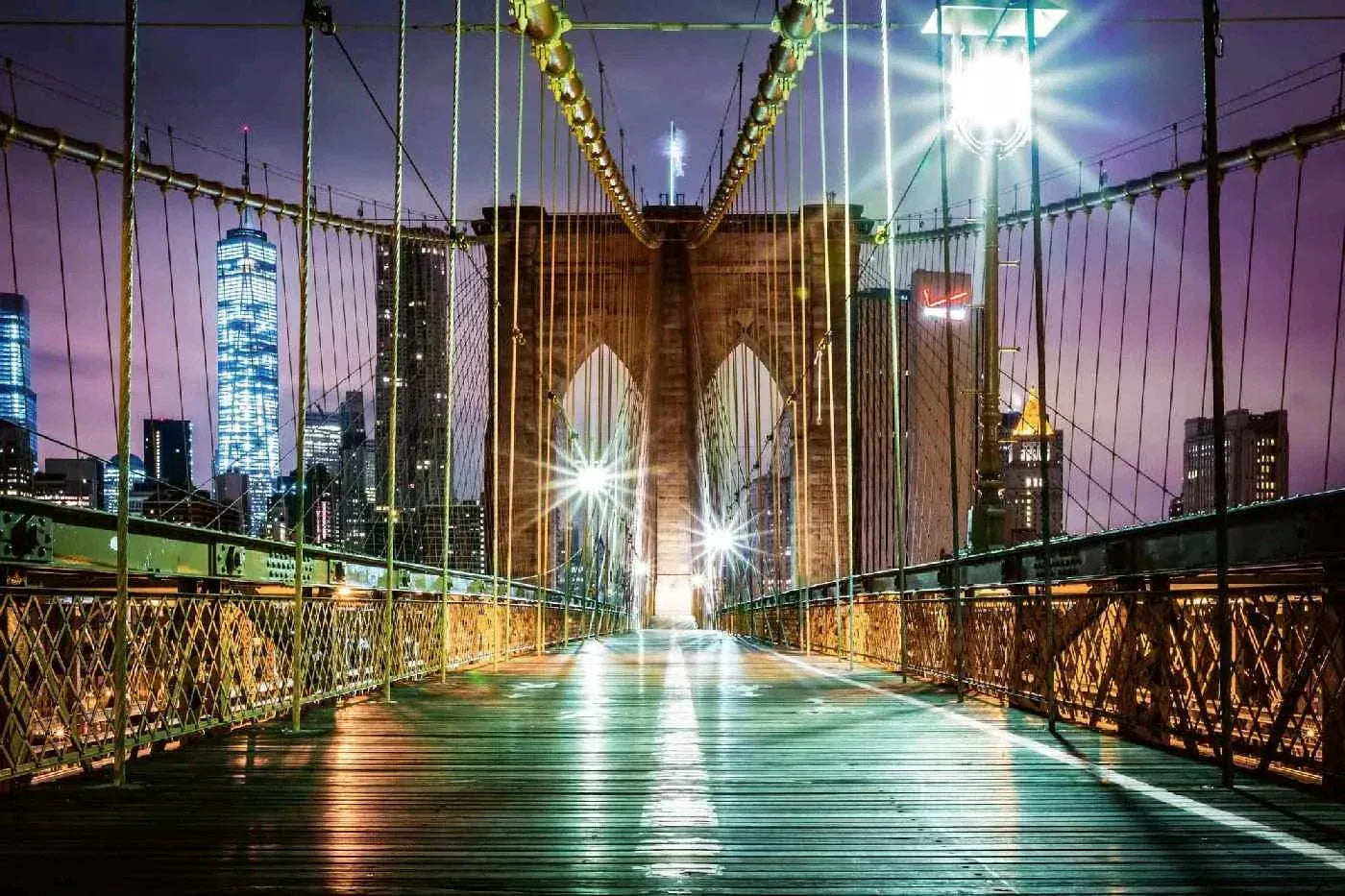 Fototapetes ar ASV tematiku - Bruklinas tilts - nakts skats, 375x250 cm D-ART