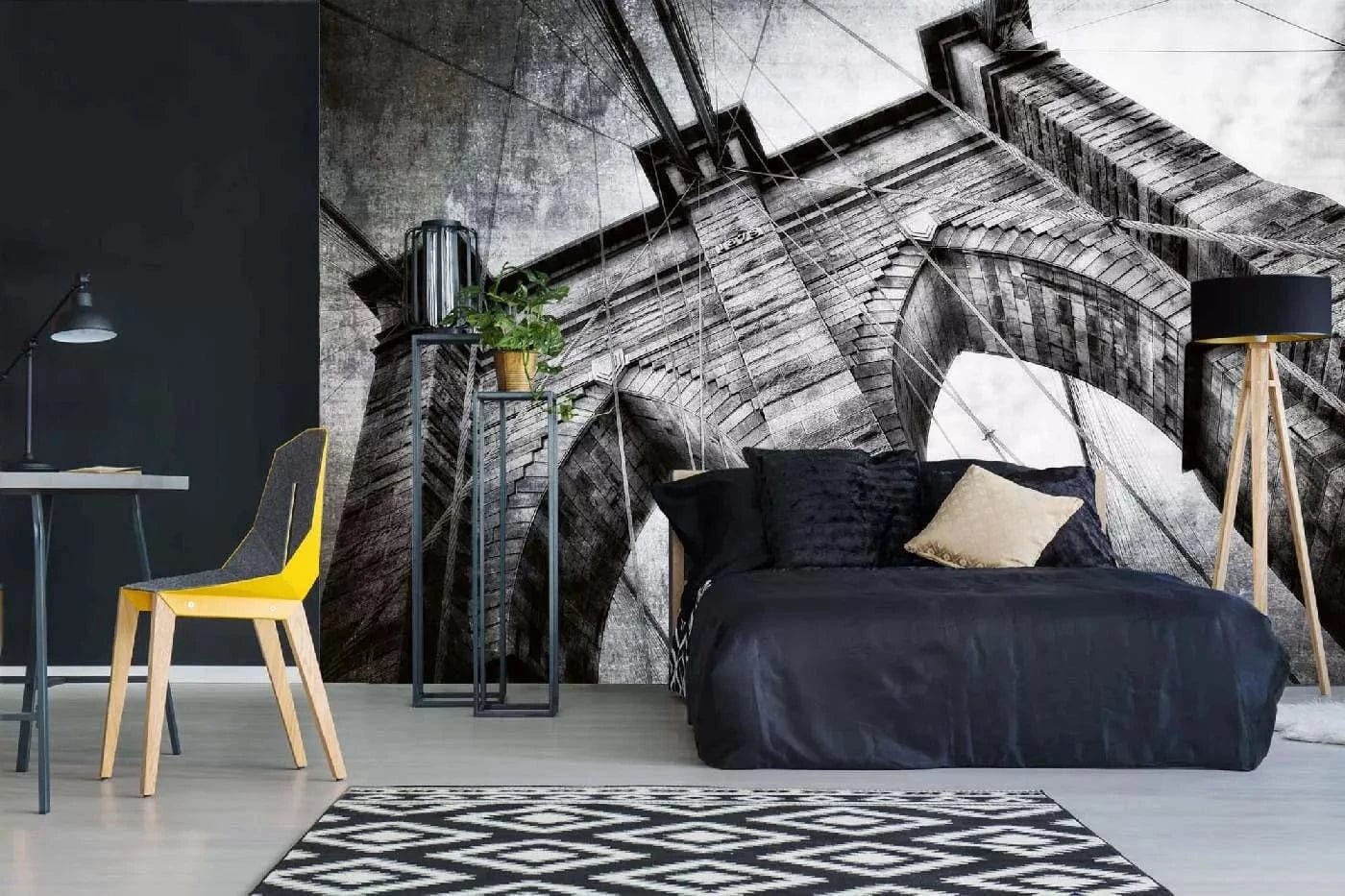 Fototapetes ar ASV tematiku - Bruklinas tilts pelēkos toņos, 375x250 cm D-ART