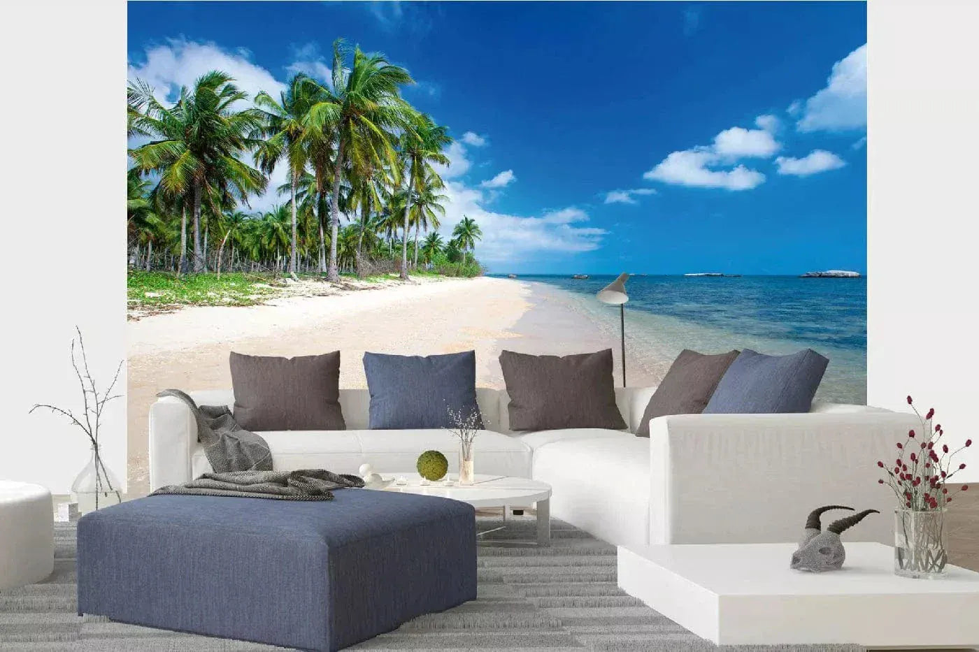 Fototapetes ar tropisko skatu - Augstas palmas pludmalē, N3235, 375x250 cm D-ART