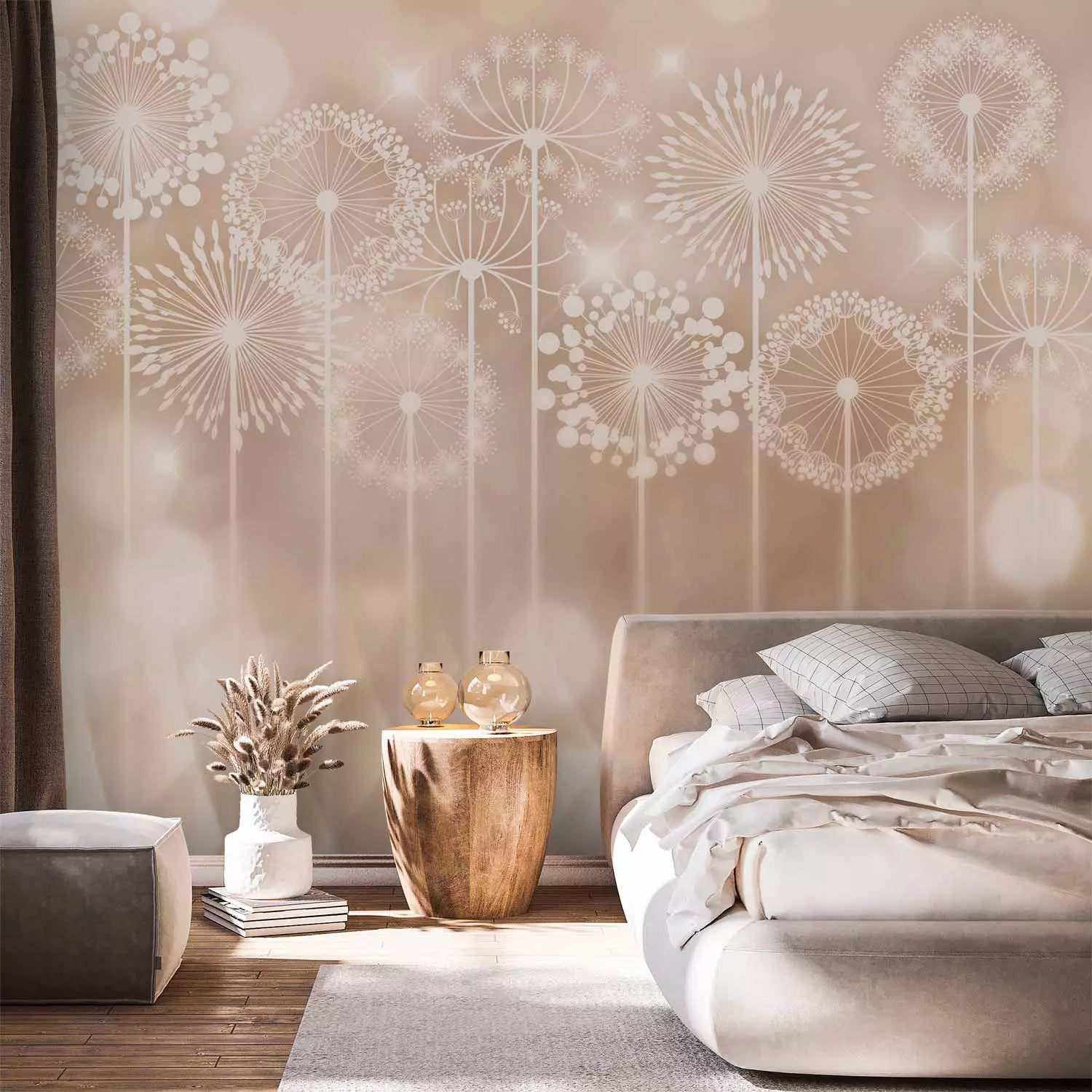 Fototapetes ar ziediem - Krāšņi ziedi – pienenes uz smilškrāsas fona, 64724 E-interjers.lv