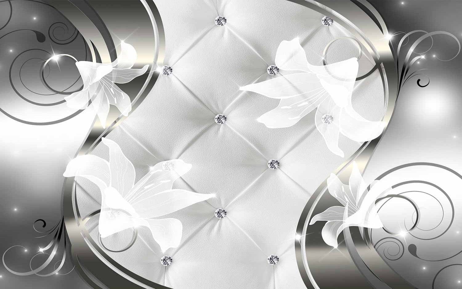 Fototapetes - Balti ziedi uz pelēka fona, 60135 E-interjers.lv