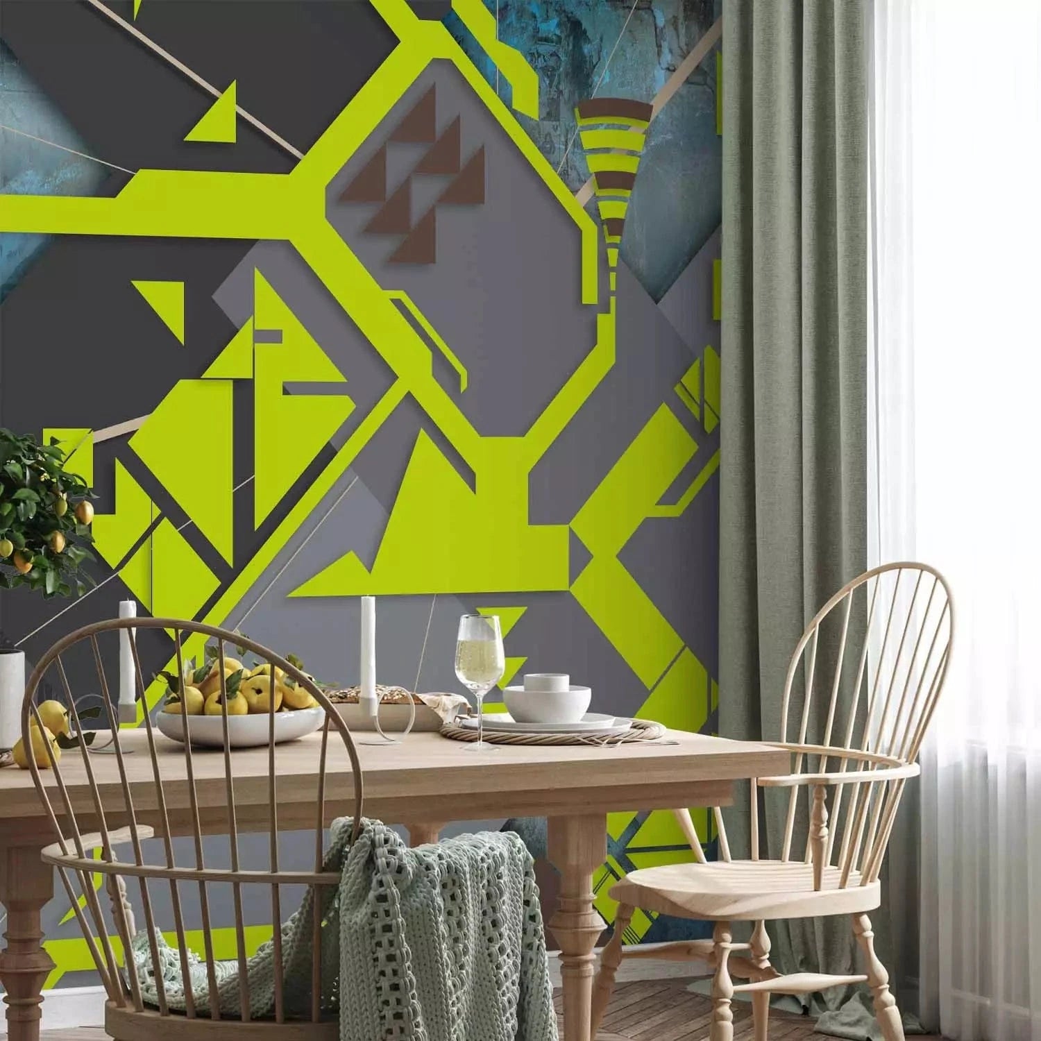 Fototapetes - ģeometriska abstrakcija ar dzeltenu labirintu un 3D efektu, 96676 E-interjers.lv