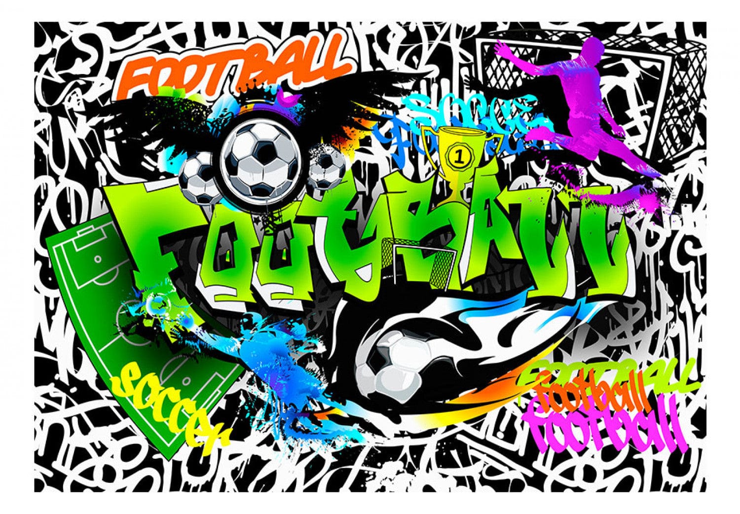 Fototapetes jauniešu istabai ar grafiti - Futbola grafiti, 88925 E-interjers.lv