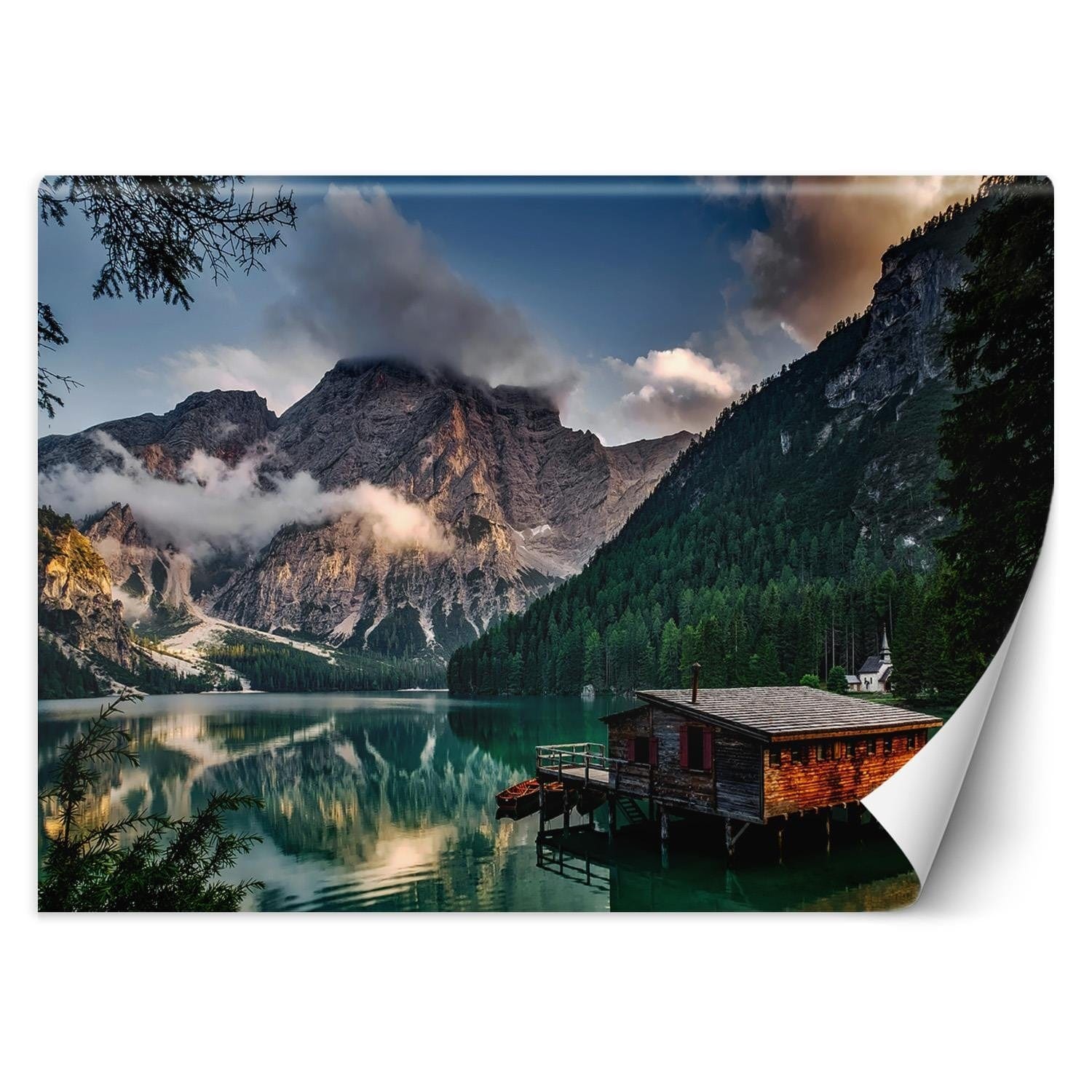 Fototapetes, Mājiņa pie kalnu ezera Home Decor