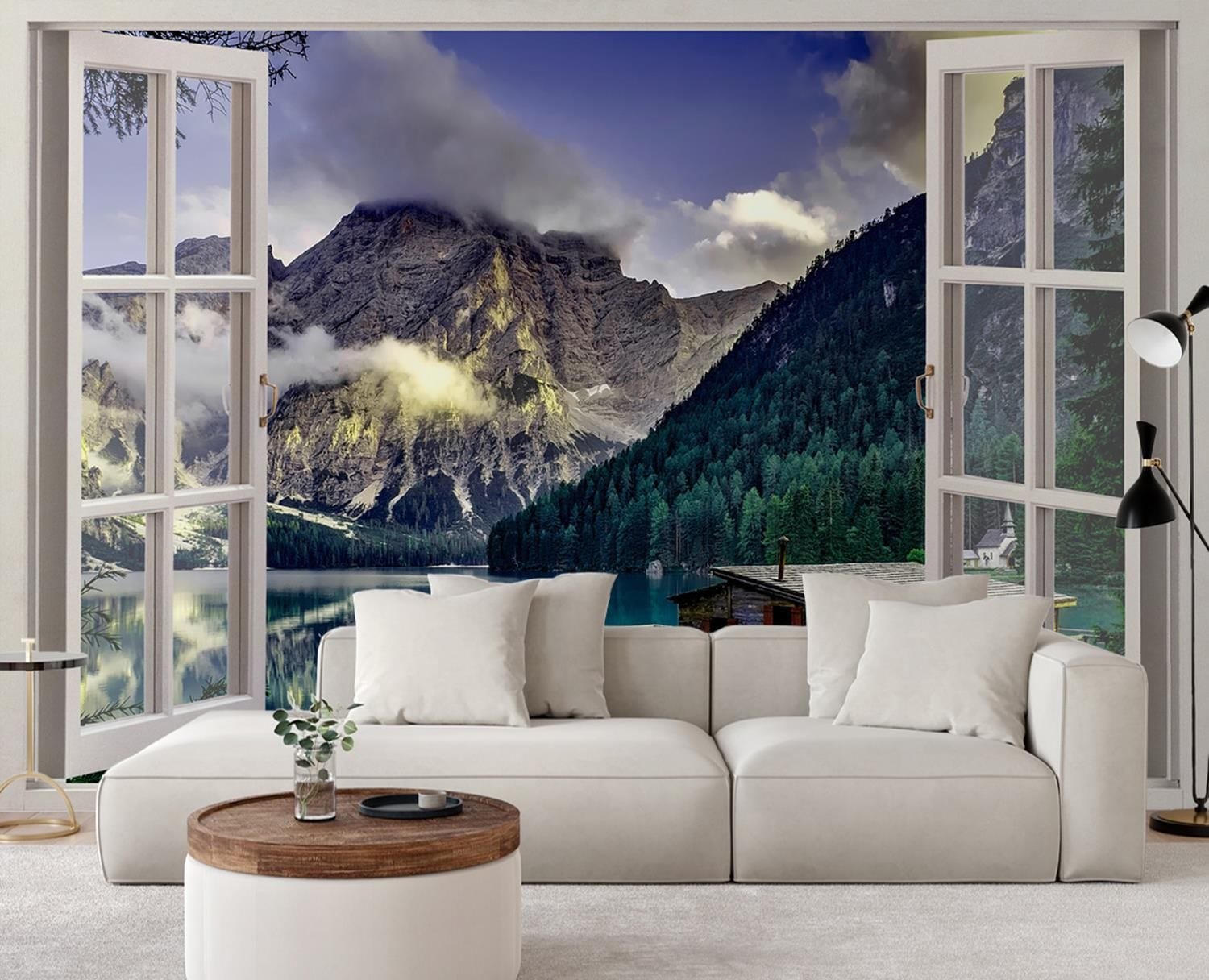 Fototapetes, Skats no loga uz ezeru kalnos, daba Home Decor