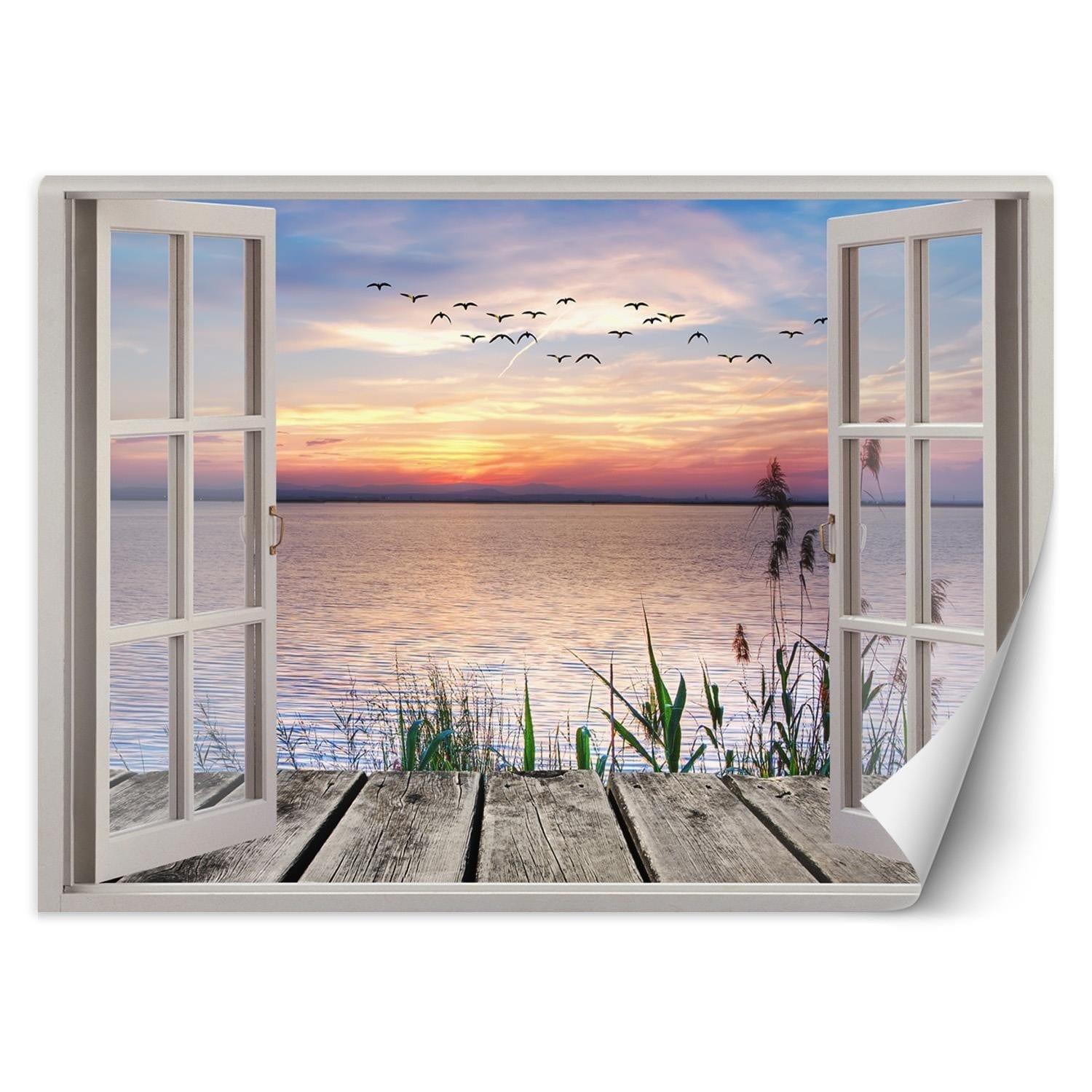Fototapetes, Skats no loga uz saulrietu mola, ainava Home Decor