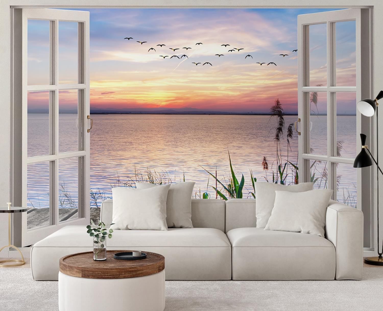 Fototapetes, Skats no loga uz saulrietu mola, ainava Home Decor