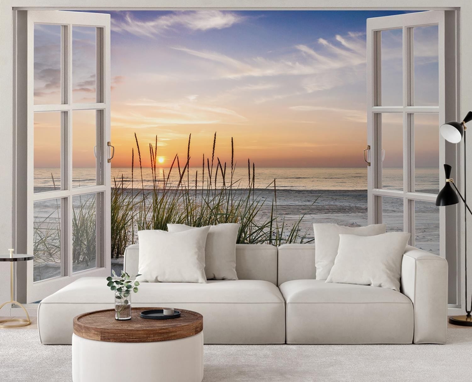 Fototapetes, Skats no loga uz saulrietu pludmalē Home Decor