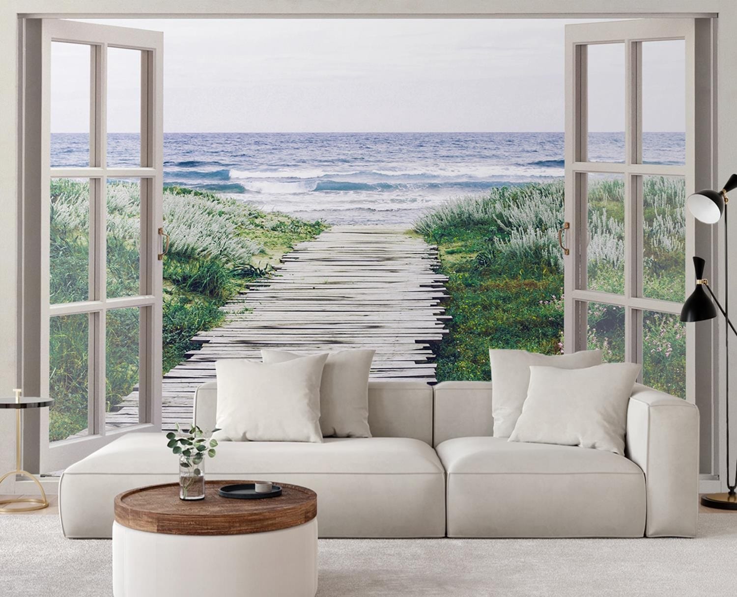 Fototapetes, Skats pa logu no laipas uz pludmali Home Decor