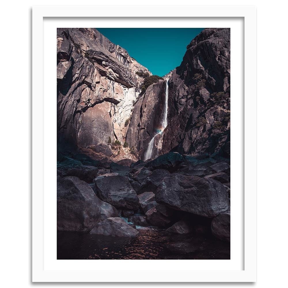 Glezna baltā rāmī - Waterfall Among High Rocks Home Trends DECO