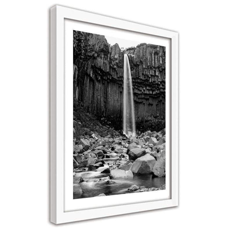Glezna baltā rāmī - Waterfall among rocks Home Trends DECO