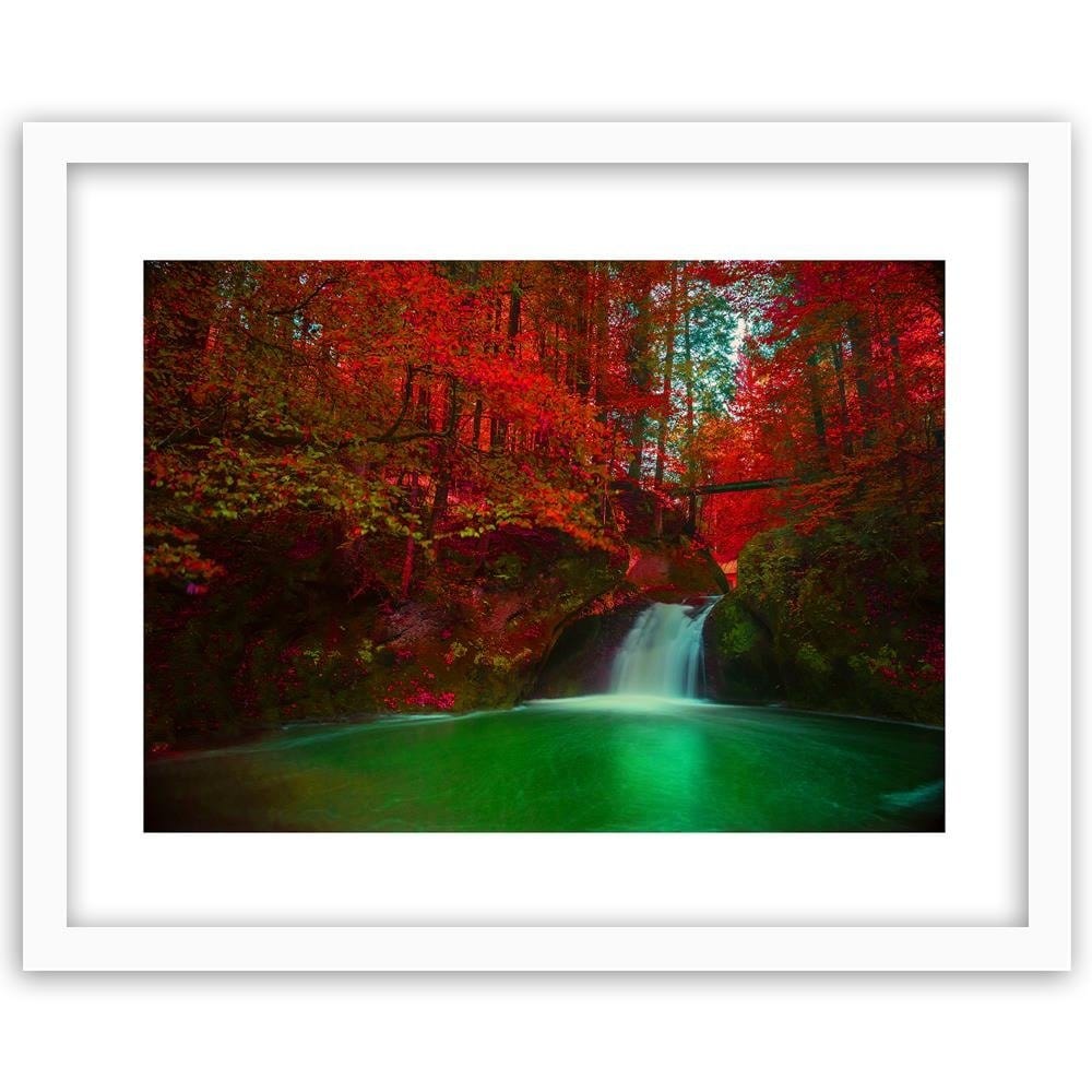 Glezna baltā rāmī - Waterfall And Autumn Trees Home Trends DECO