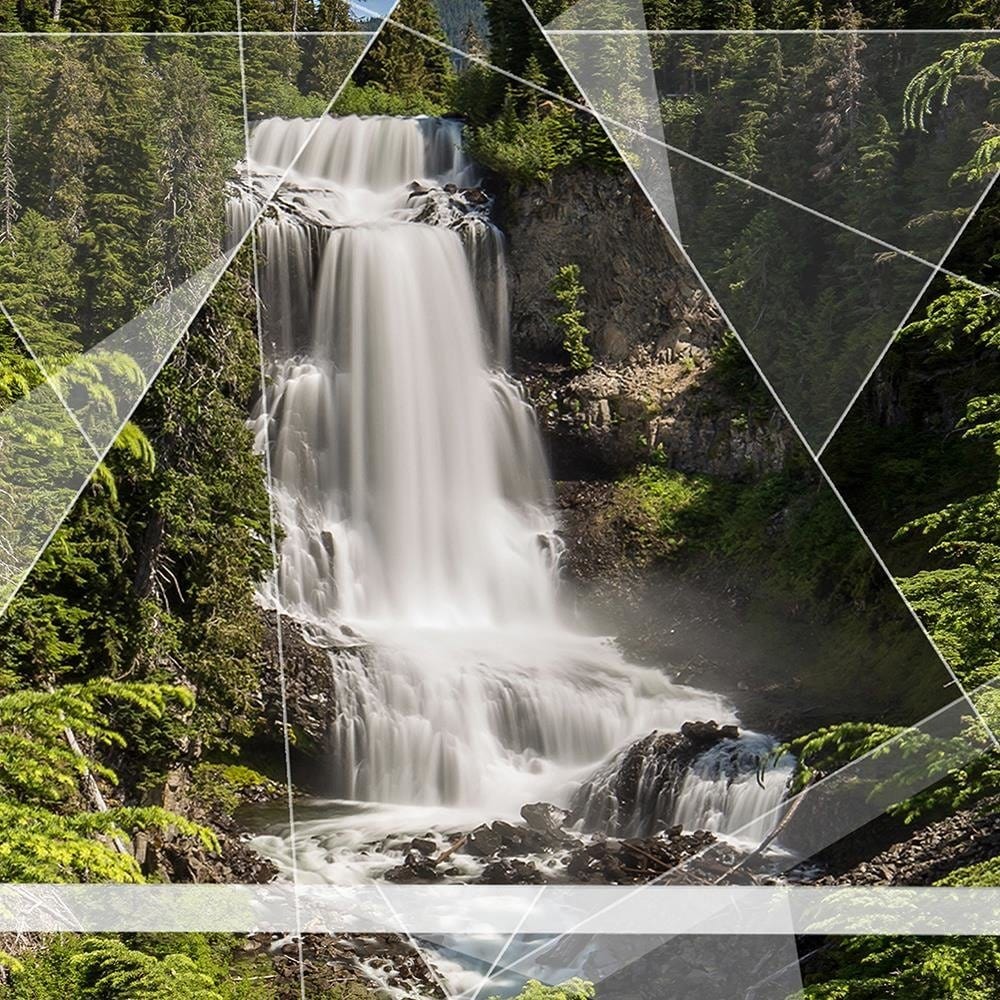 Glezna baltā rāmī - Waterfall And Geometric Figures 1 Home Trends DECO