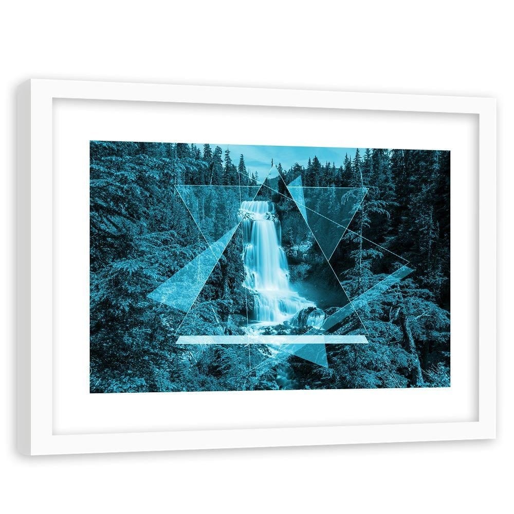Glezna baltā rāmī - Waterfall And Geometric Shapes 2 Home Trends DECO