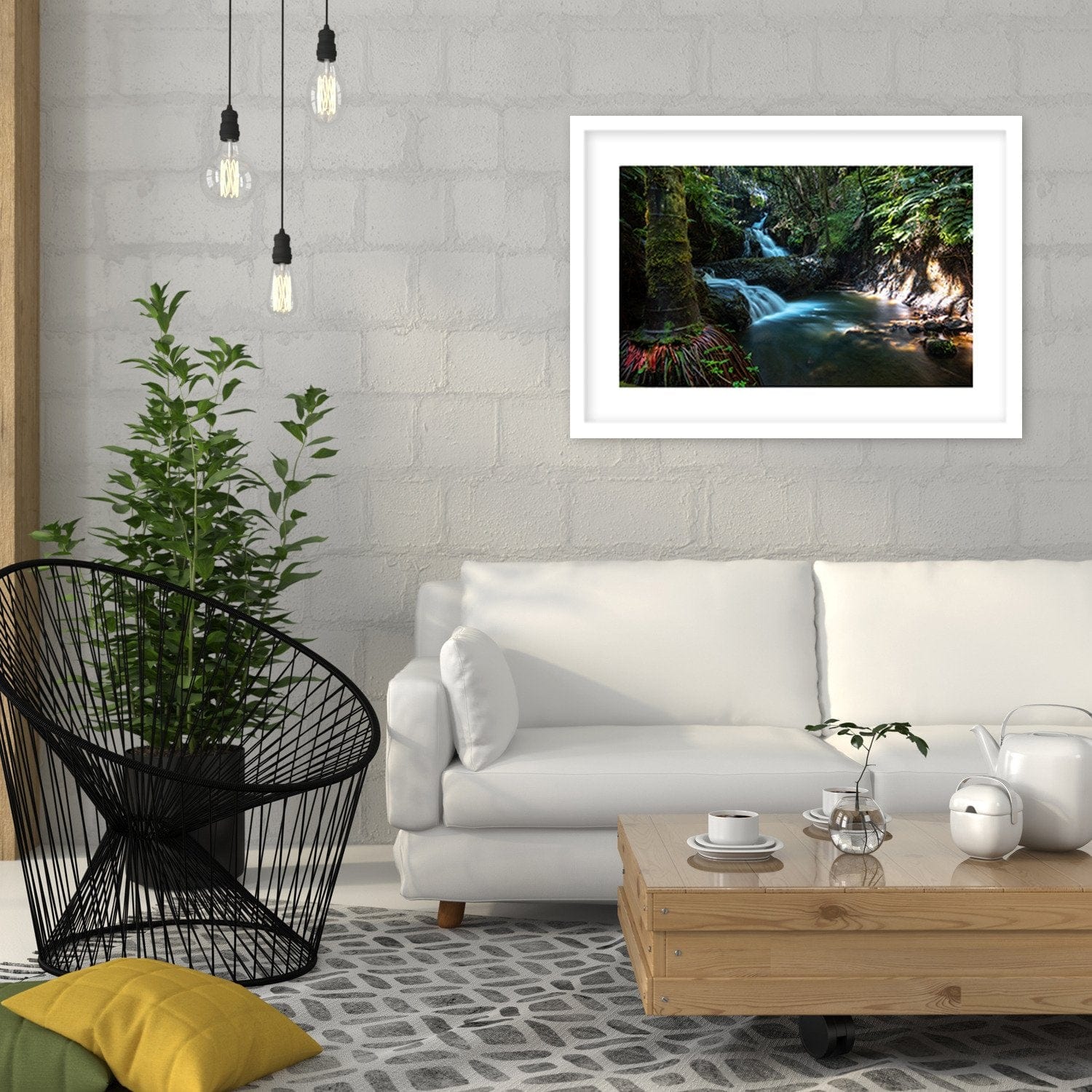 Glezna baltā rāmī - Waterfall In The Tropics Home Trends DECO