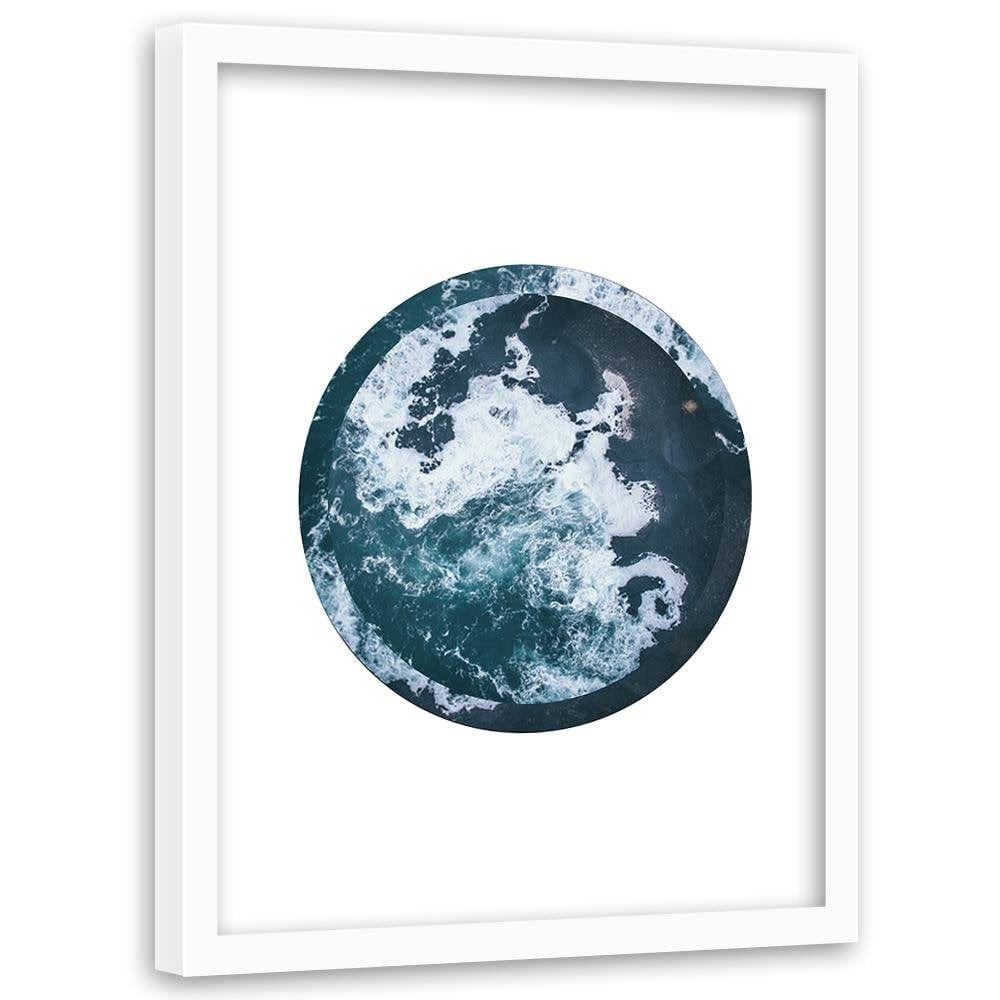 Glezna baltā rāmī - Waves In A Circle Home Trends DECO