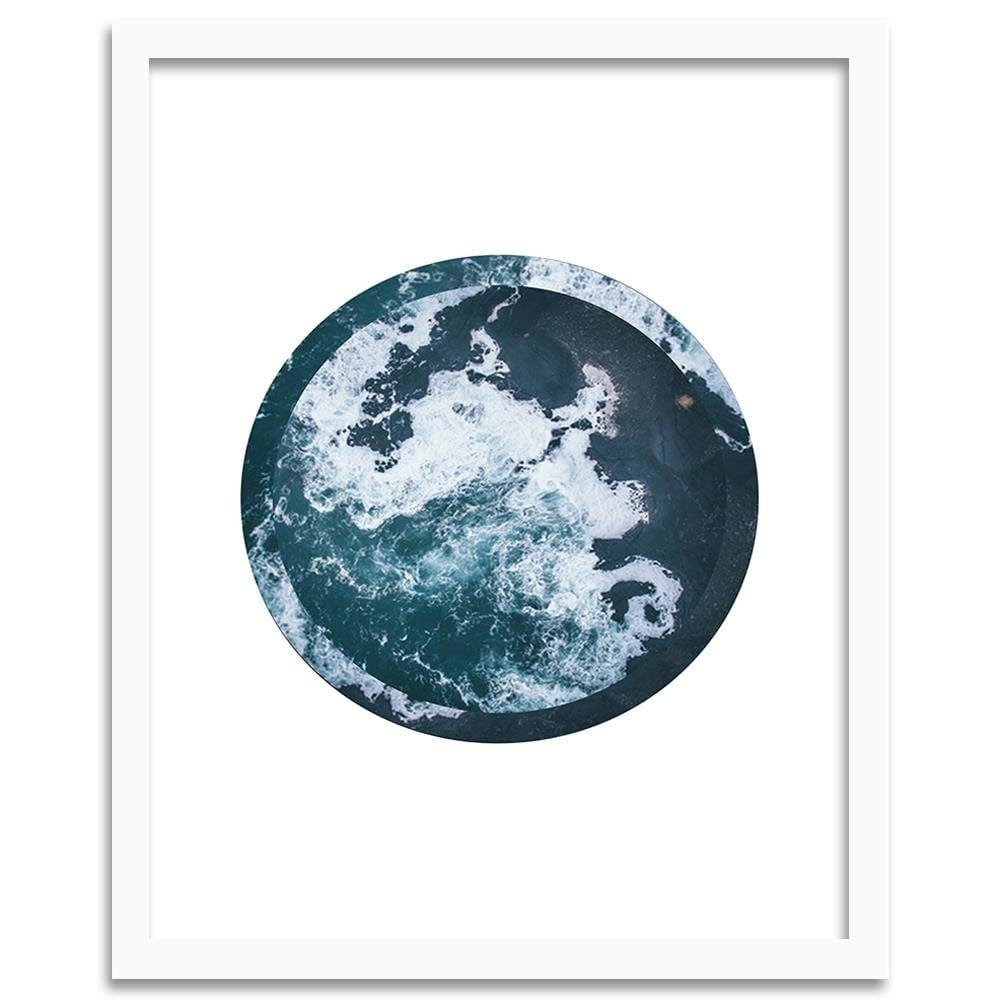 Glezna baltā rāmī - Waves In A Circle Home Trends DECO