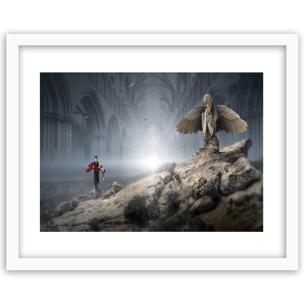 Glezna baltā rāmī - Weeping Angel On The Rock Fantasy Home Trends DECO