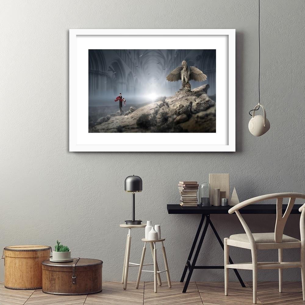 Glezna baltā rāmī - Weeping Angel On The Rock Fantasy Home Trends DECO