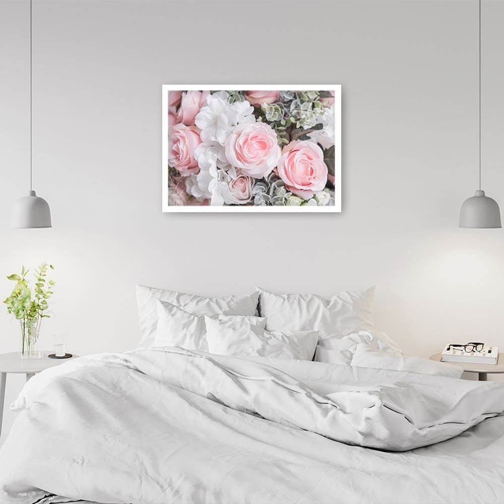 Glezna baltā rāmī - White And Pink Flowers Home Trends DECO