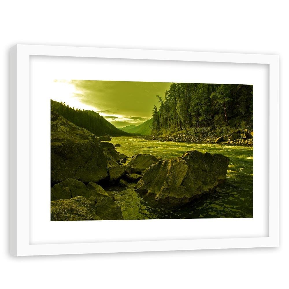 Glezna baltā rāmī - Wild River In The Mountains 3 Home Trends DECO
