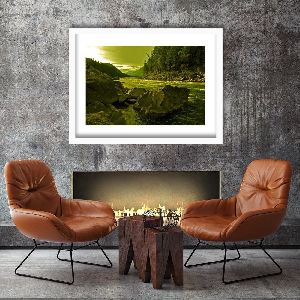 Glezna baltā rāmī - Wild River In The Mountains 3 Home Trends DECO