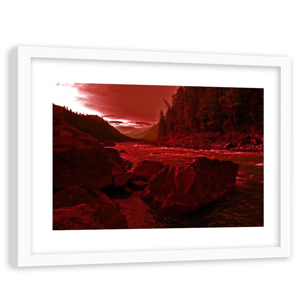 Glezna baltā rāmī - Wild River In The Mountains 4 Home Trends DECO