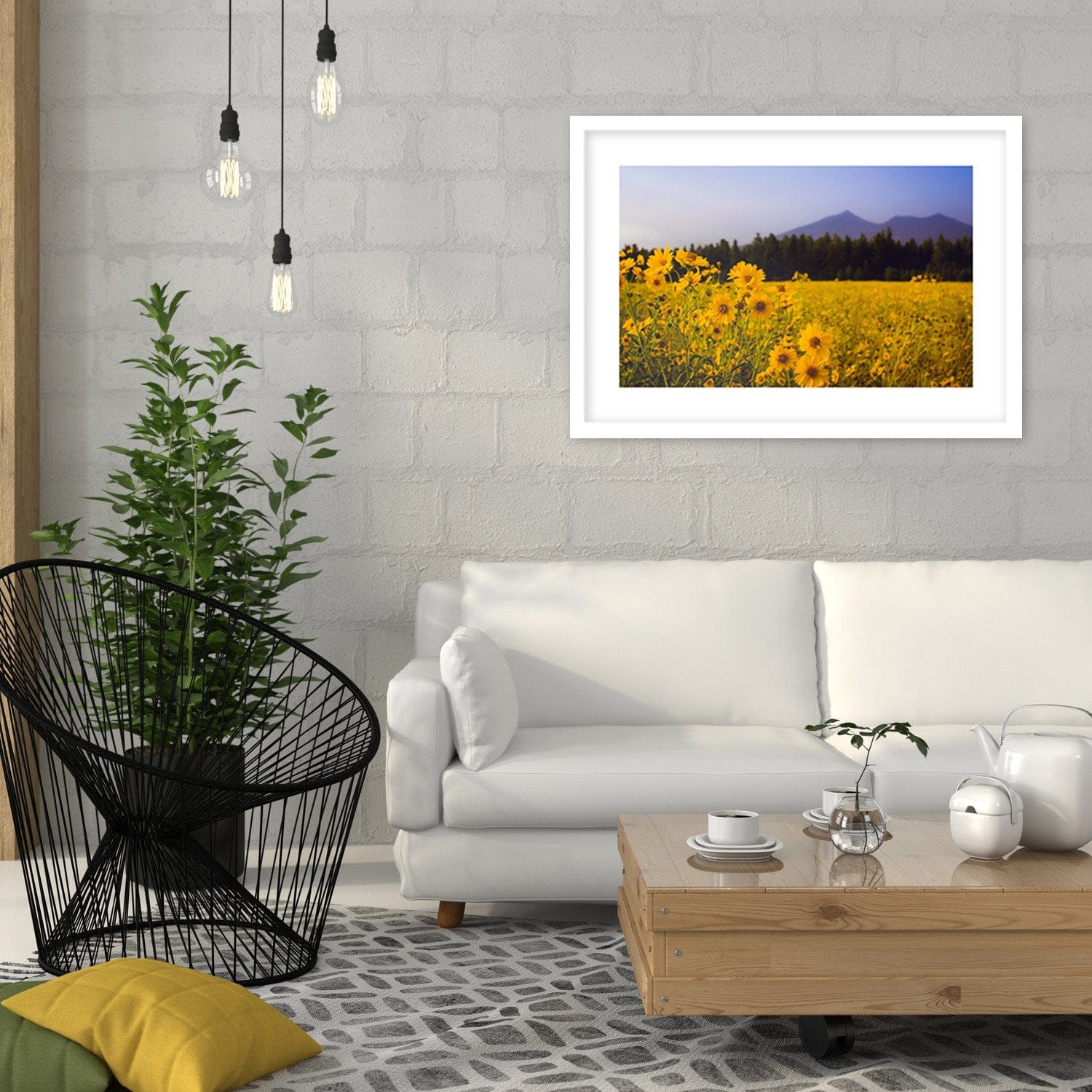 Glezna baltā rāmī - Wild Yellow Flower Home Trends DECO