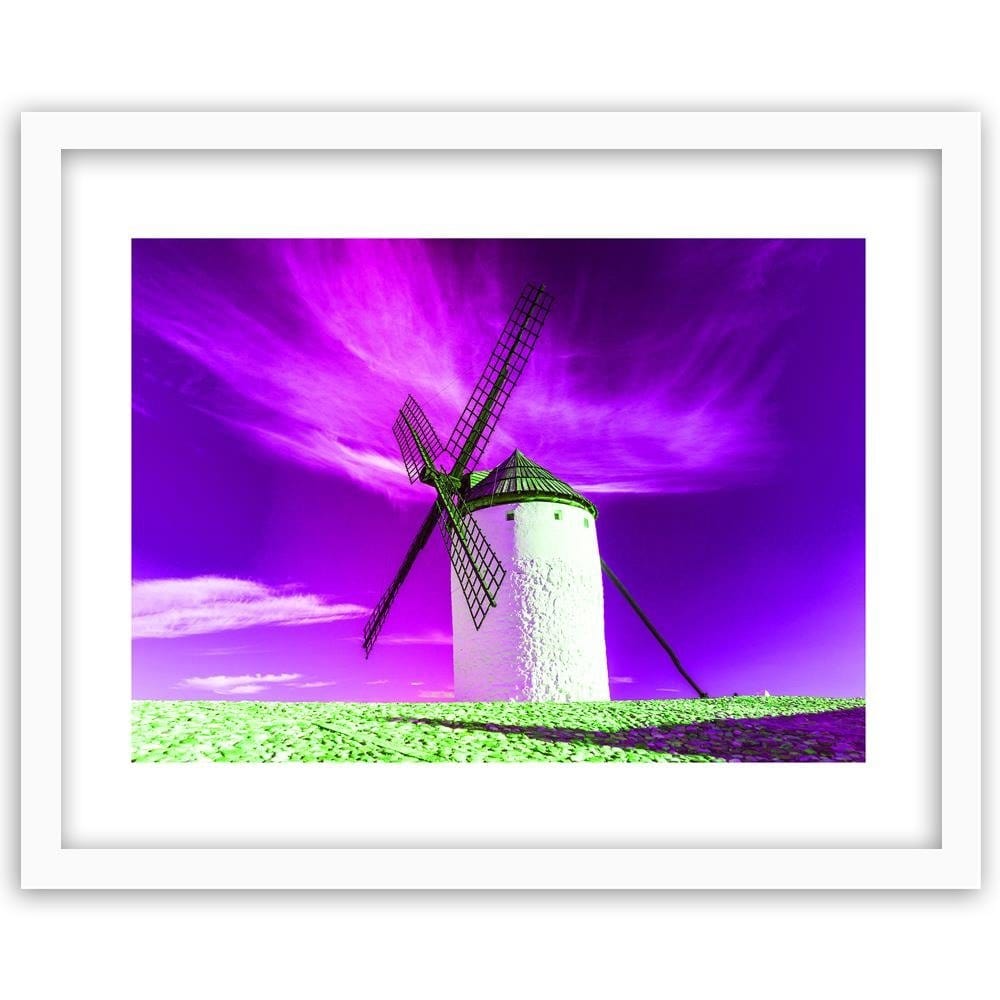 Glezna baltā rāmī - Windmill And Purple Sky Home Trends DECO