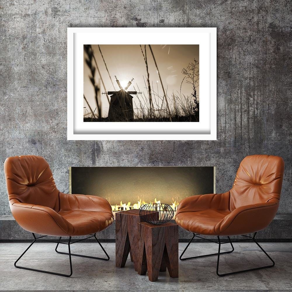 Glezna baltā rāmī - Windmill At Sunset 1 Home Trends DECO