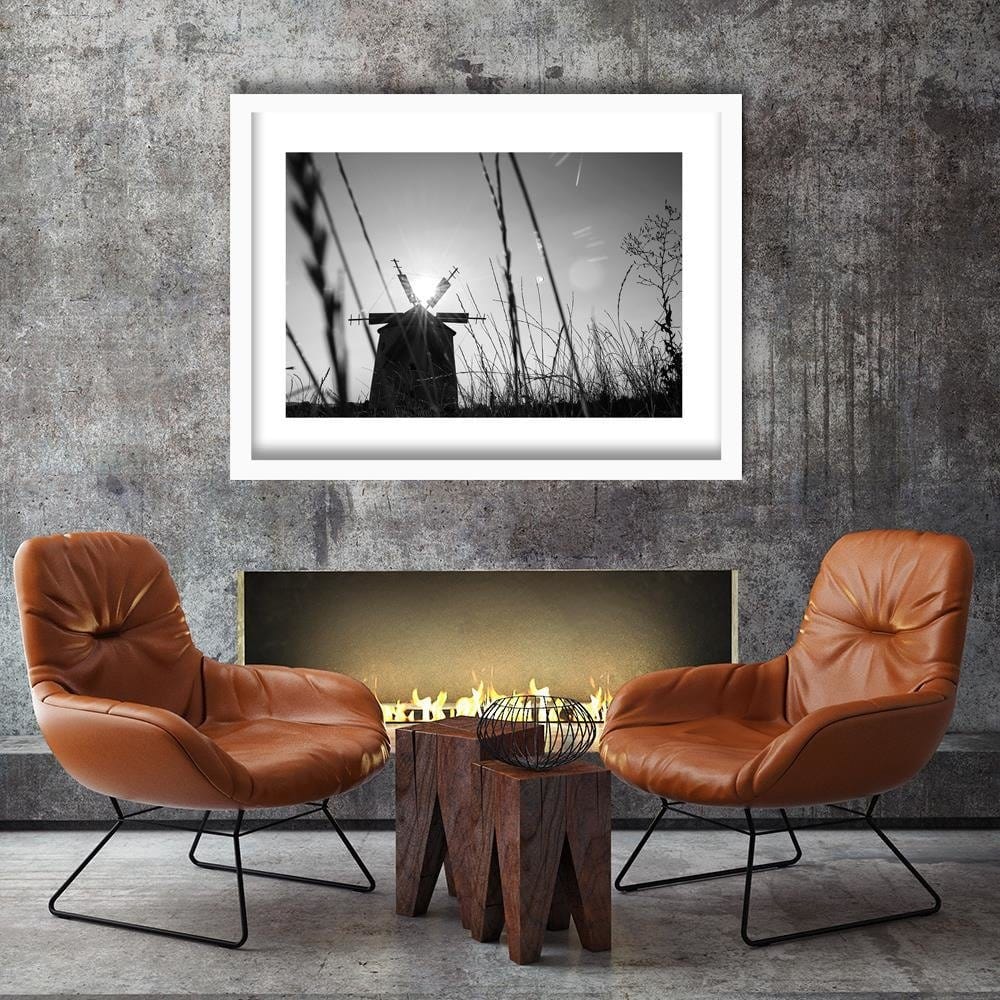 Glezna baltā rāmī - Windmill At Sunset 2 Home Trends DECO