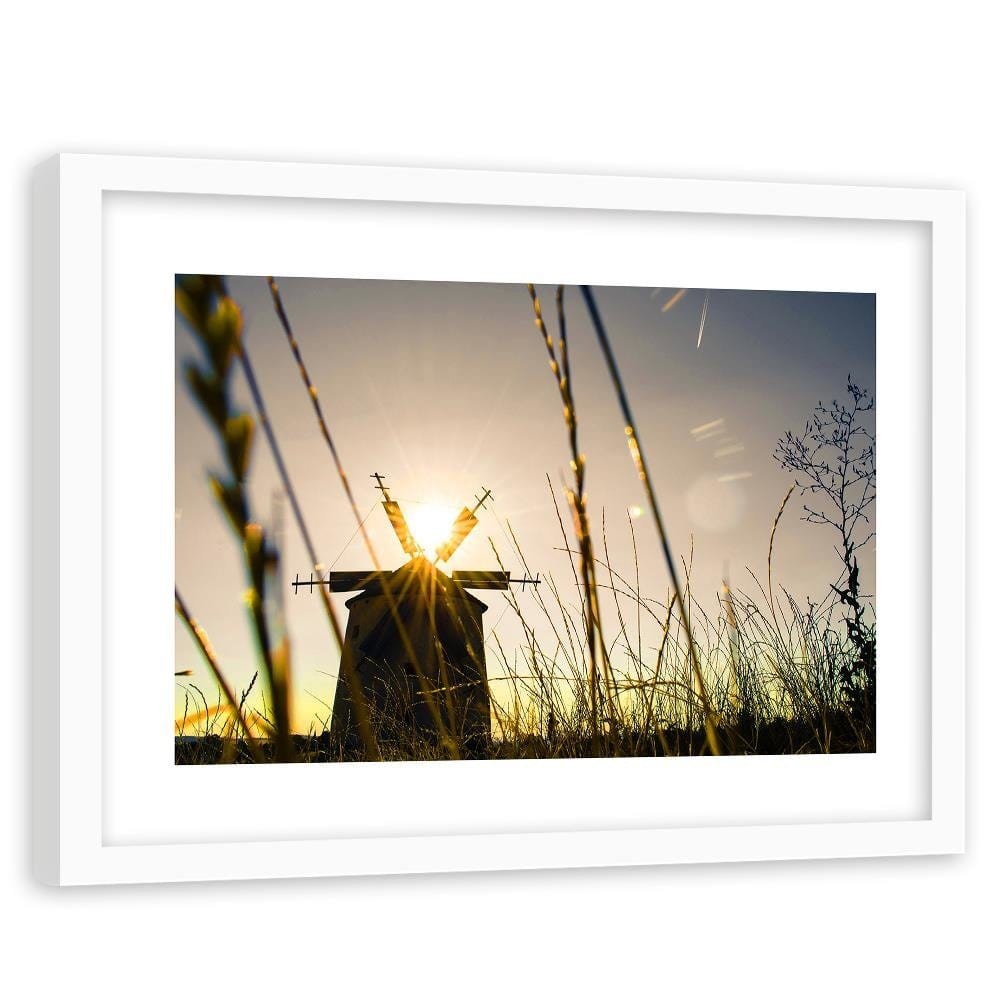 Glezna baltā rāmī - Windmill At Sunset 3 Home Trends DECO