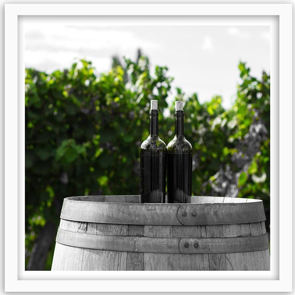 Glezna baltā rāmī - Wine Bottles On The Barrel 2 Home Trends DECO