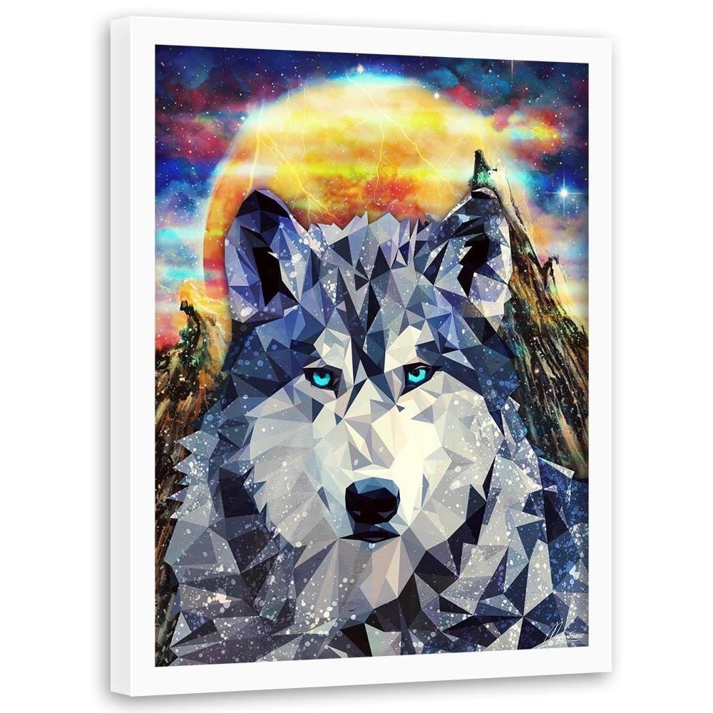 Glezna baltā rāmī - Wolf On A Background Of Mountains Home Trends DECO