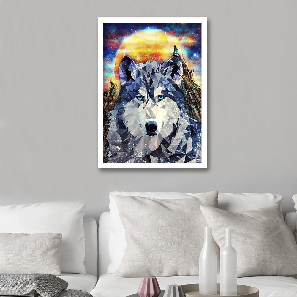 Glezna baltā rāmī - Wolf On A Background Of Mountains Home Trends DECO