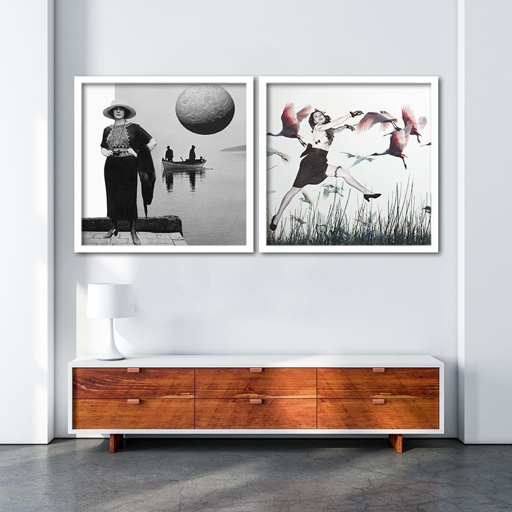 Glezna baltā rāmī - Woman And Geese Home Trends DECO