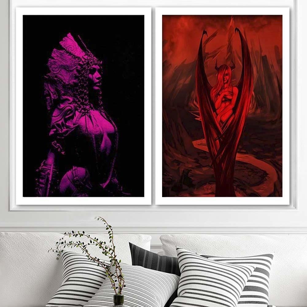 Glezna baltā rāmī - Woman Bat Home Trends DECO