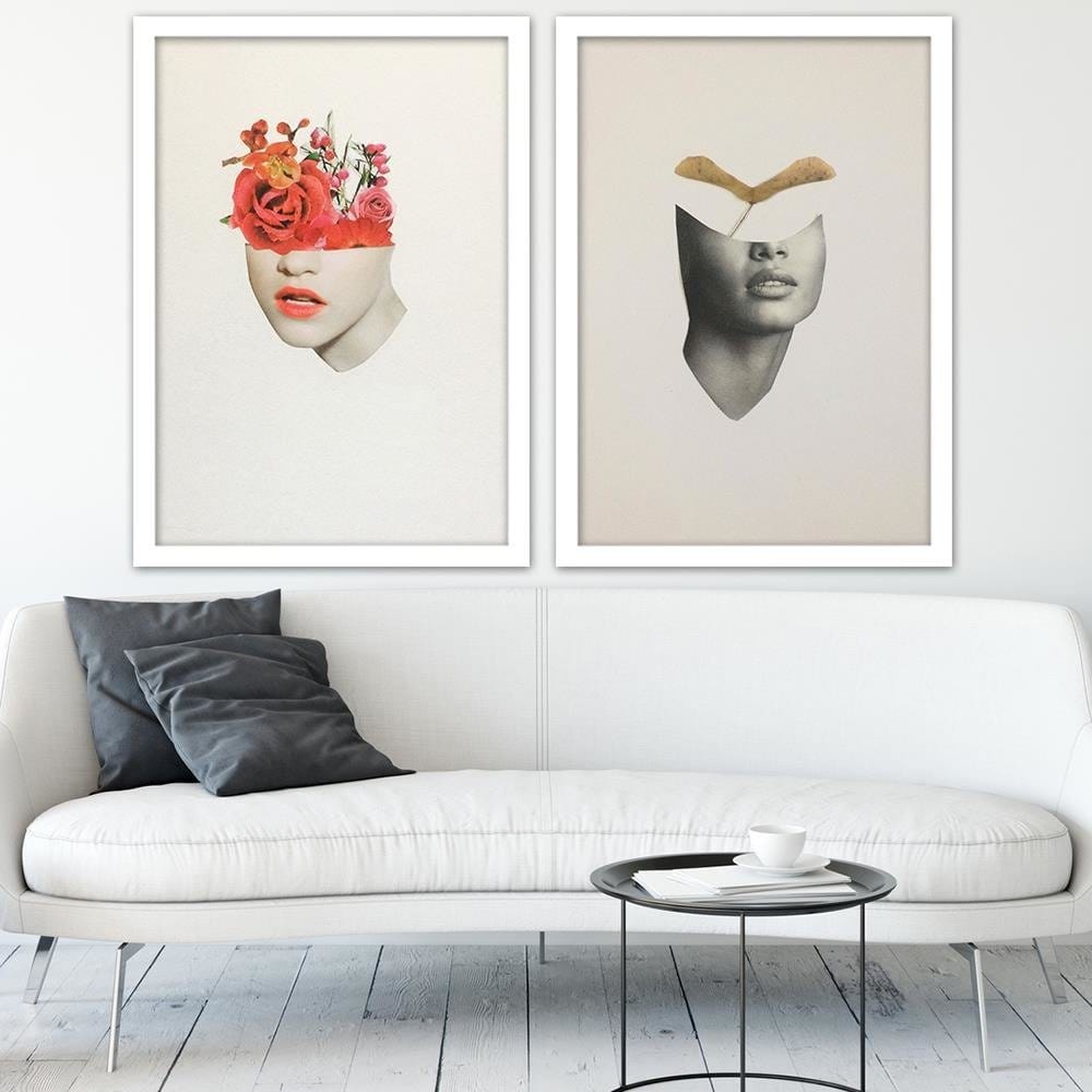 Glezna baltā rāmī - Woman Face With Red Roses Home Trends DECO