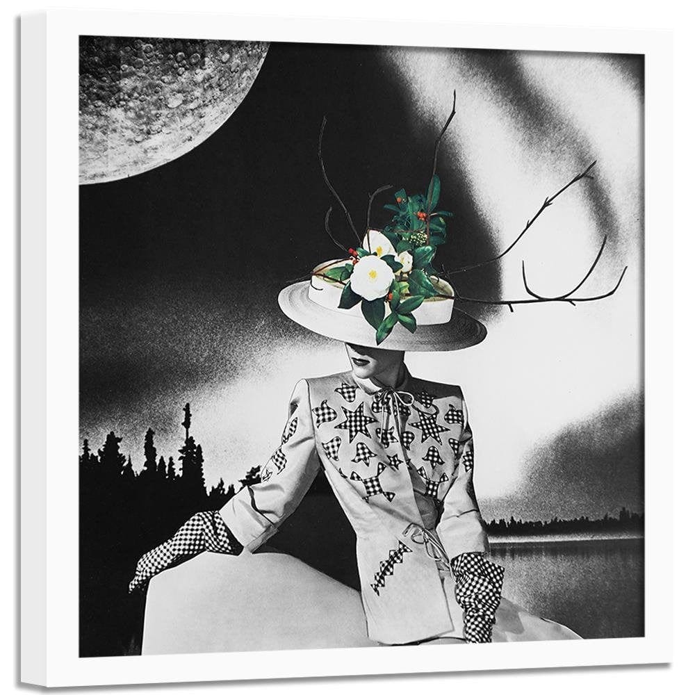 Glezna baltā rāmī - Woman In Hat With Flowers Home Trends DECO