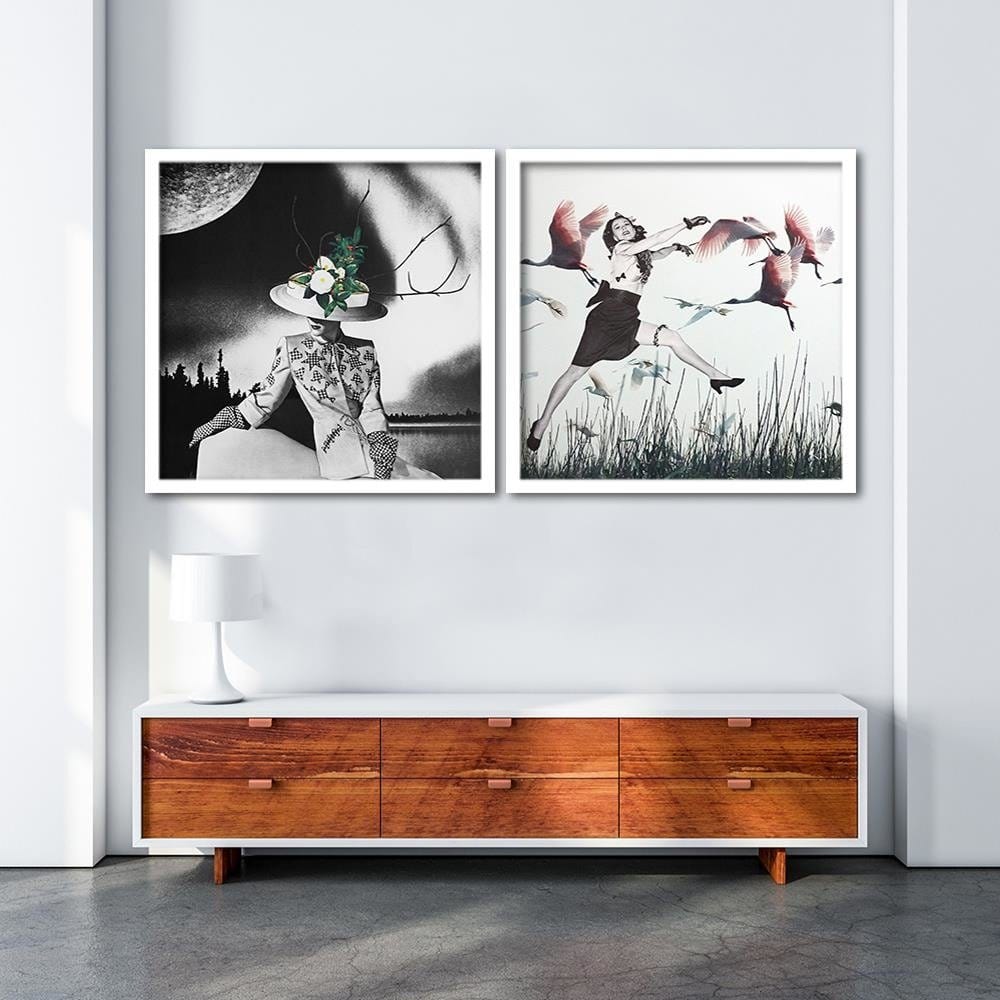 Glezna baltā rāmī - Woman In Hat With Flowers Home Trends DECO