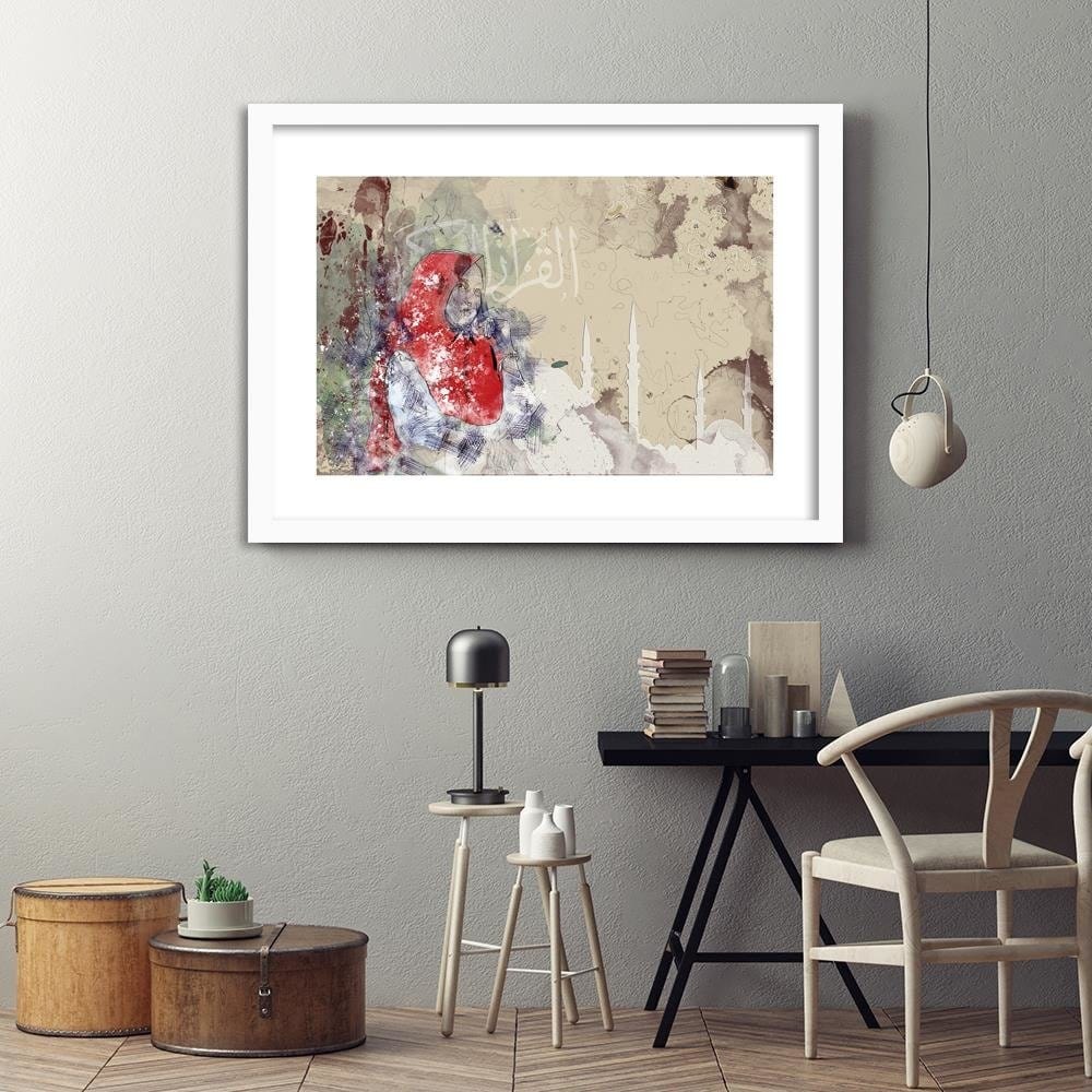 Glezna baltā rāmī - Woman In Red Headscarf Home Trends DECO