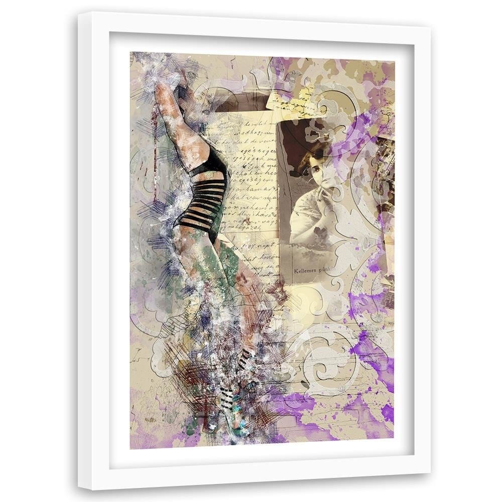 Glezna baltā rāmī - Woman In Swimsuit Abstraction Home Trends DECO