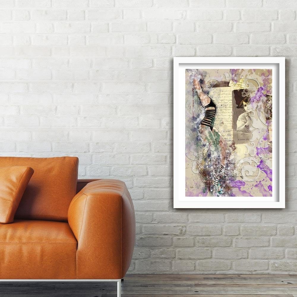 Glezna baltā rāmī - Woman In Swimsuit Abstraction Home Trends DECO