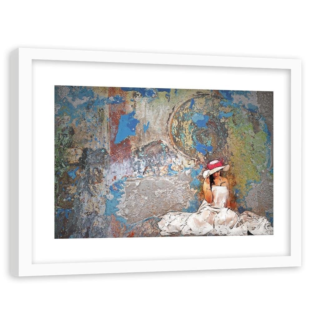 Glezna baltā rāmī - Woman In White Dress And Hat Home Trends DECO