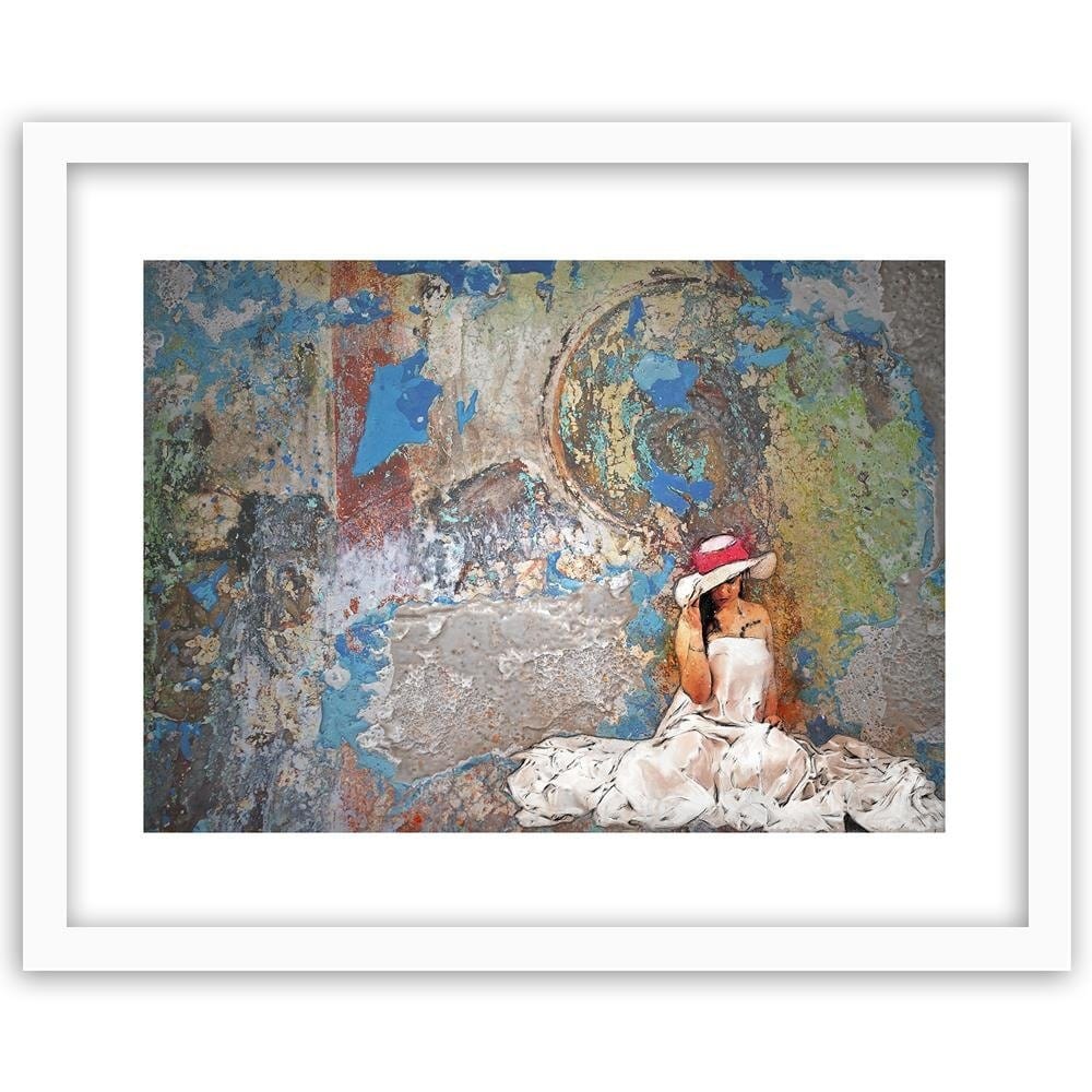 Glezna baltā rāmī - Woman In White Dress And Hat Home Trends DECO