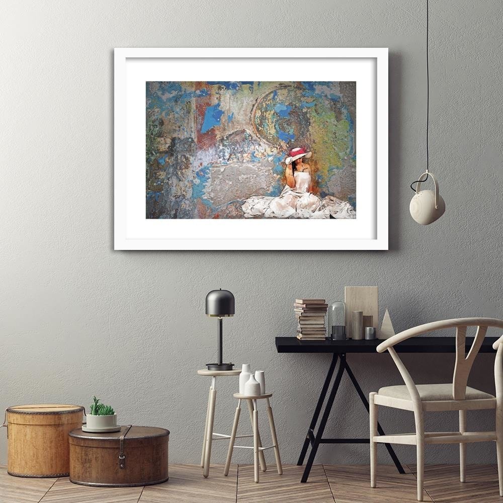 Glezna baltā rāmī - Woman In White Dress And Hat Home Trends DECO